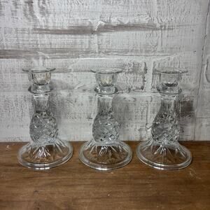Set of 3 Clear Glass Candlestick Holders